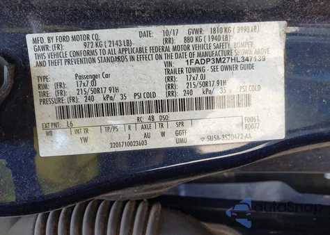 2017 Ford Focus Sel из США, поврежденный, VIN 1FADP3M27HL347139